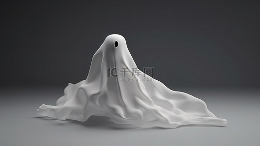 女性的服装背景图片_从灰色床单背景幽灵般的 3D 插图中悬浮的白色幽灵的 3D 渲染