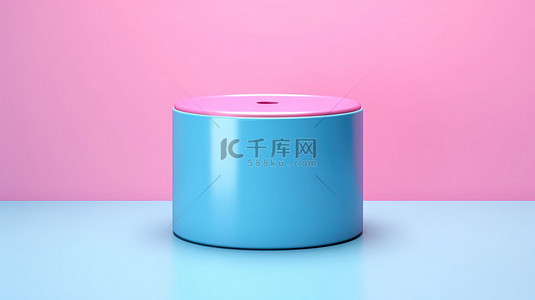 产品展示蓝色模板背景图片_柔和的彩色简约概念 3D 渲染亮蓝色背景和粉红色圆柱形产品展示