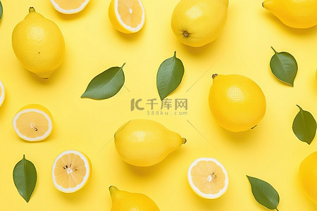 水果梨背景图片_黄色背景中的柠檬和梨