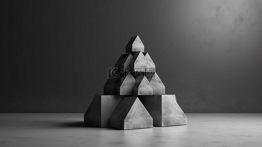 灰色六角金字塔讲台的 3D 渲染非常适合展示商品