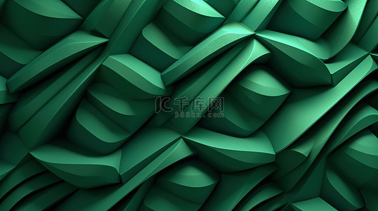 绿色几何背景上的 3D 渲染浮雕图案