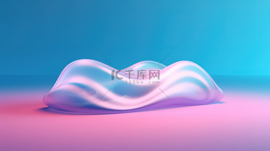 蓝色海浪形状背景图片_粉红色背景与 3D 渲染双色调风格的抽象现代蓝色波浪形状