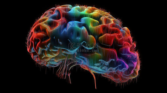 颜色编码的 3d 大脑渲染展示了照明区域和突出显示的表面