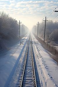冬天的火车轨道与蓝天