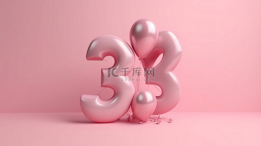 3d 渲染中柔和的粉红色背景照亮三周年庆典