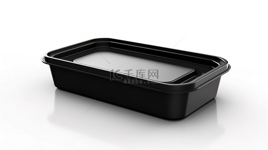 背景鸡背景图片_由黑色塑料制成的空白标签食品容器托盘，在白色背景上以 3D 渲染