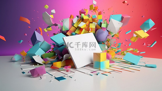 3D 渲染中空白卡上的商业设计理念彩色几何元素