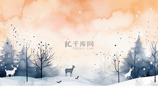 小雪树背景图片_冬天自然美景插画