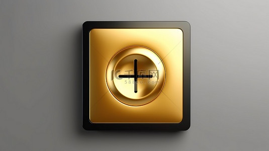 按钮方背景图片_圆形金色挂钟图标 3D 渲染的用户界面元素