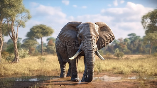 灰色背景图片_栩栩如生的野生大象 3D 模型