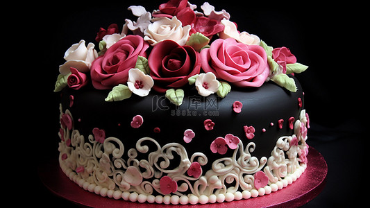 传统日式花朵图案背景图片_甜品黑色蛋糕