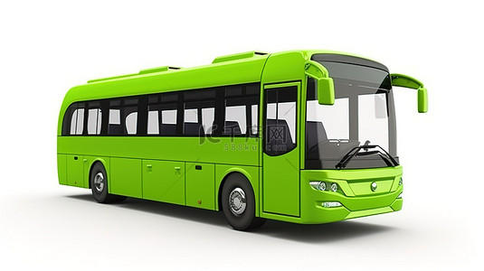 白色背景下绿色中型城市公交车的 3D 渲染