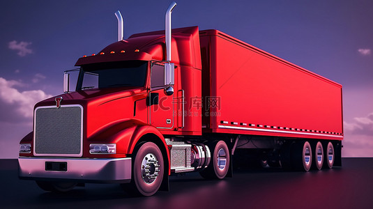 牵引半挂车的红色大卡车的 3D 渲染