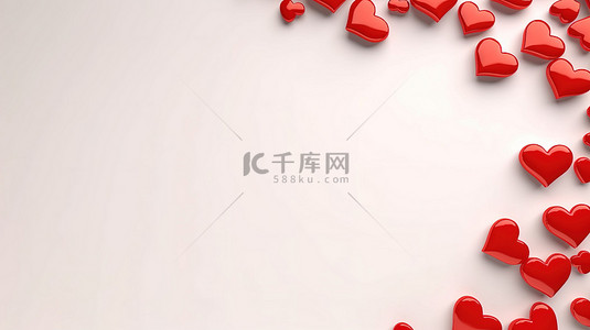 一组爱心背景图片_情人节边框的 3D 渲染，包含一组红心