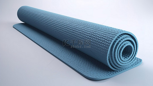 唐风宫廷瑜伽背景图片_白色背景突出3D蓝色瑜伽垫渲染