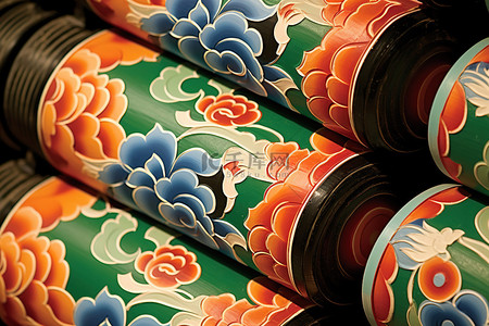 一排色彩缤纷的韩国和服，上面装饰着龙