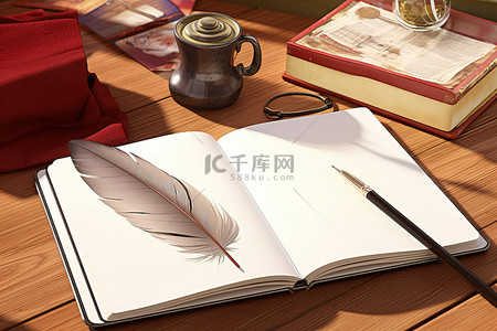 春节明信片背景图片_现代审判的一个例子：木桌上的笔记本和空茶杯