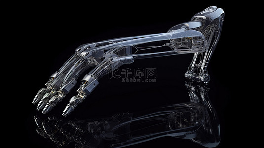 人手机械臂背景图片_X 射线视图中的机器人手或机器人臂以 3D 渲染并隔离在黑色背景上