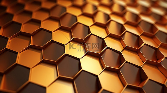 蜂蜜色调六角形图案作为背景模型的 3D 渲染