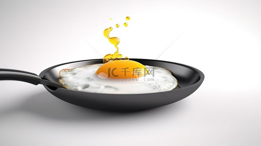 白色背景下的 3D 插图中的飞盘和煎蛋