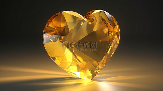 水晶心形背景图片_心形黄水晶宝石的 3d 渲染