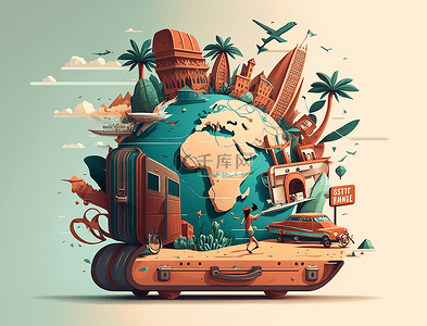 环球插画背景图片_旅游世界环球旅行