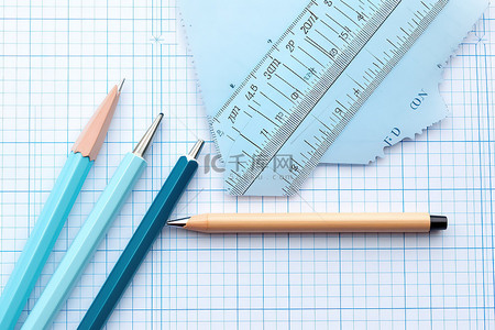 三支笔尺和铅笔在方形网格旁边 斯洛文诺prmio