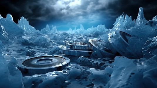 冰蓝色纹理背景图片_寒冷的电影美学冰冷的雪和蓝色主题背景在肮脏的优雅 3D 渲染
