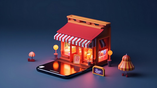 移动应用程序和网站在线购物的数字营销概念的 3D 渲染