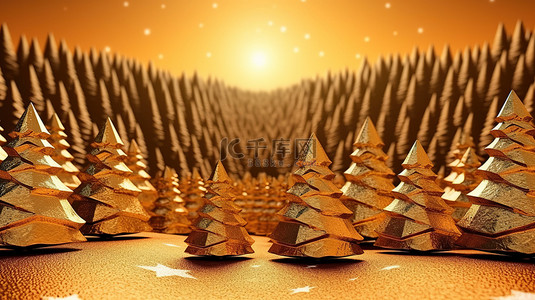 节日庆典活动背景图片_节日背景 3d 金色冷杉树与圣诞节或新年假期的星星