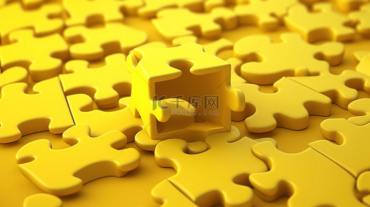 简单黄色背景图片_阳光明媚的黄色背景上的 3d 拼图