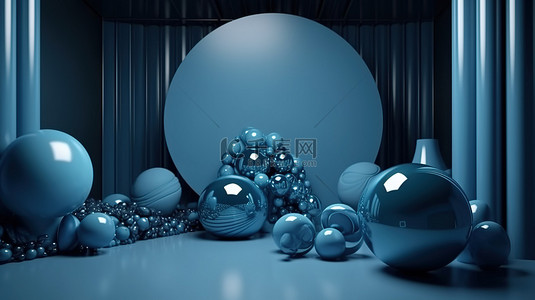新的豪华 3d 背景蓝色物体形状在地板上令人惊叹的插图