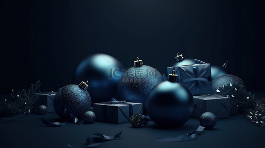 冬季特卖背景图片_深蓝色的冬季仙境 3d 渲染圣诞快乐或新年快乐