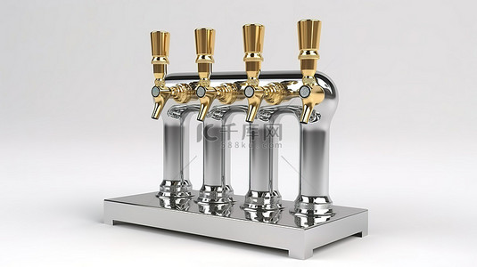 扎啤背景图片_金属啤酒泵塔在白色背景上隔离的酒吧设备的 3D 插图