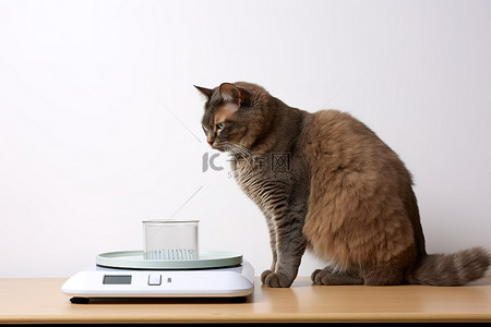 体重观察者体重秤上的猫
