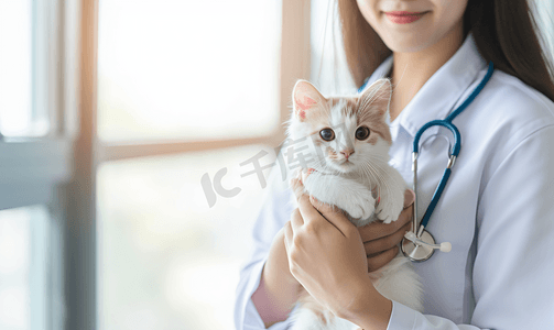 猫兽医摄影照片_女性宠物医生抱着布偶猫咪