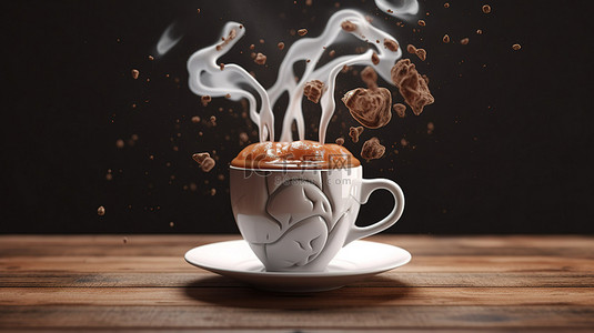 用咖啡恢复精神 咖啡倒入大脑的 3D 渲染