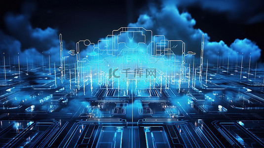 云计算革命探索具有尖端技术背景的数据网络，并通过3D渲染拥抱云服务和存储概念