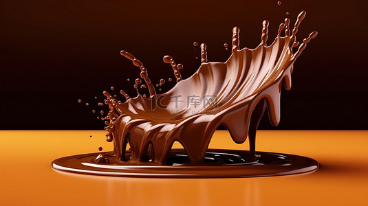 3D 渲染美味融化的巧克力，在丰富的棕色背景下，具有充足的复制空间
