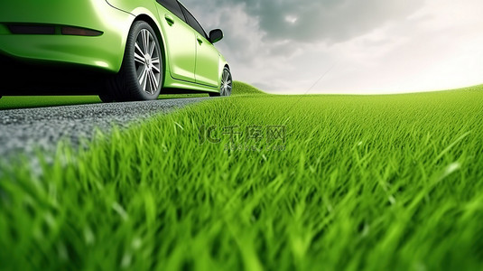 汽车地面背景图片_涂有绿草的汽车留下了 3D 渲染的痕迹