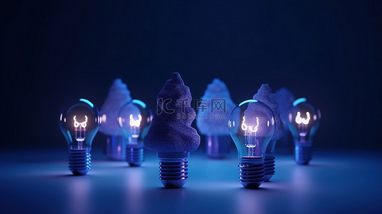 蓝色背景由 3D 圣诞节和新年灯泡照亮，非常适合您的问候