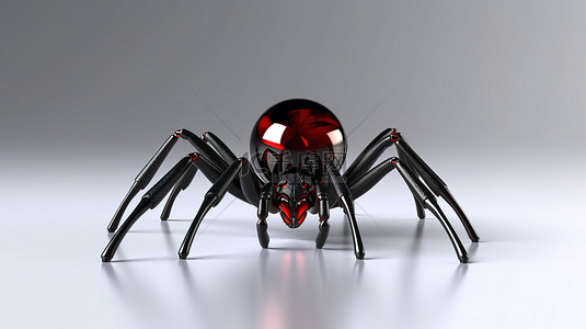 火红详细的黑蜘蛛完美适合恐怖万圣节和蜘蛛启发的主题从侧面看 3D 插图