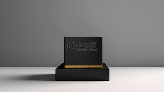 方型印章背景图片_带金色口音的滑动盒模型与 3D 渲染中的白色桌子形成鲜明对比