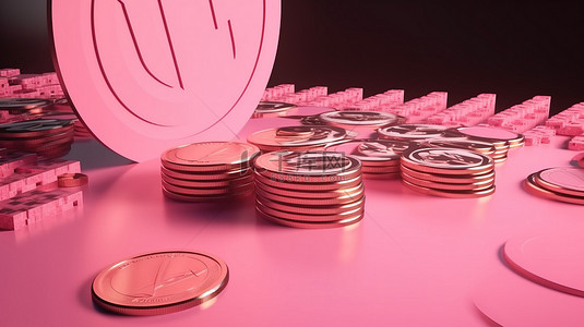 循环蓝红箭头背景图片_3D 渲染的硬币向目标板上升，描绘了粉红色背景下省钱概念的商业目标