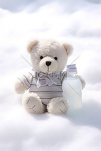 毛绒刺猬背景图片_瓶子坐在雪地上，里面有一只毛绒泰迪熊