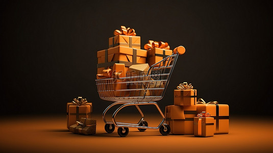假日特卖背景图片_3D 渲染假日购物富矿黑色星期五超级销售与节日礼品盒袋和圣诞欢呼