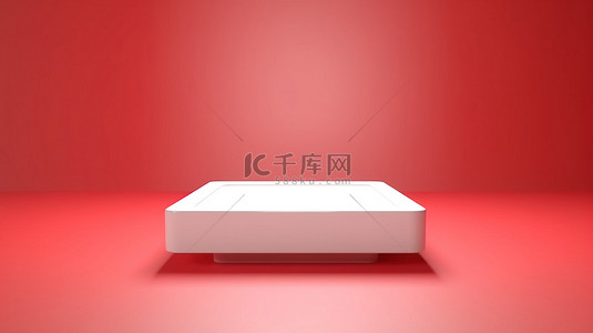 简约的白色方形底座悬挂在浅红色场景中，非常适合品牌推广和演示 3D 渲染