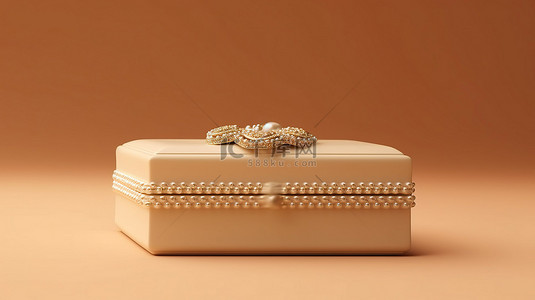 红宝箱抽奖箱背景图片_优雅的宝盒，一个 3D 渲染的珠宝盒，设置在米色和金色背景上