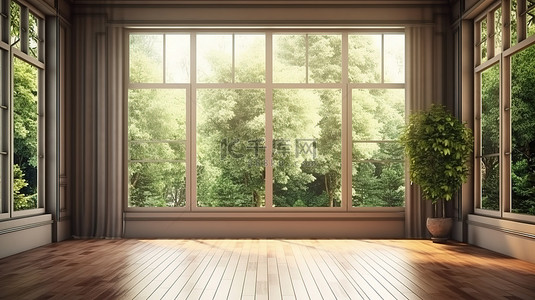 框白框背景图片_无人房间 3D 渲染中的自然框窗