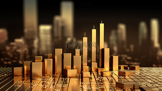 投资谨慎背景图片_经济成功 3D 渲染金融增长图与商业背景下的黄金利润图